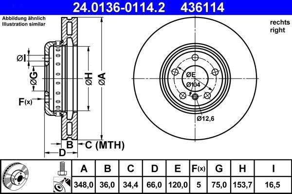 Disque de frein avant droit ATE ref. 24.0136-0114.2