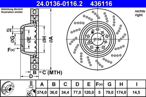 Disco de frenos delantero derecho ATE ref. 24.0136-0116.2
