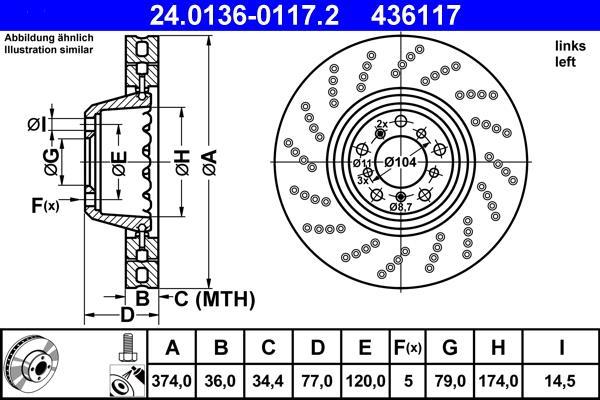 Disque de frein avant gauche ATE 24.0136-0117.2
