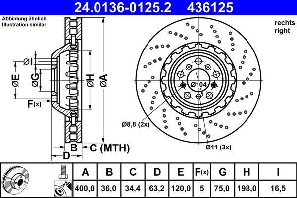Disque de frein avant droit ATE ref. 24.0136-0125.2