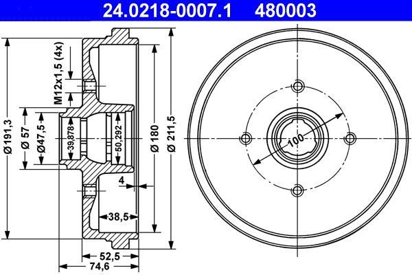Tambour de frein ATE ref. 24.0218-0007.1