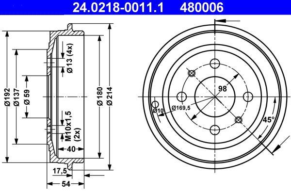 Tambour de frein ATE ref. 24.0218-0011.1