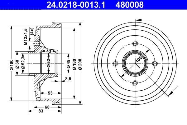 Tambour de frein ATE ref. 24.0218-0013.1