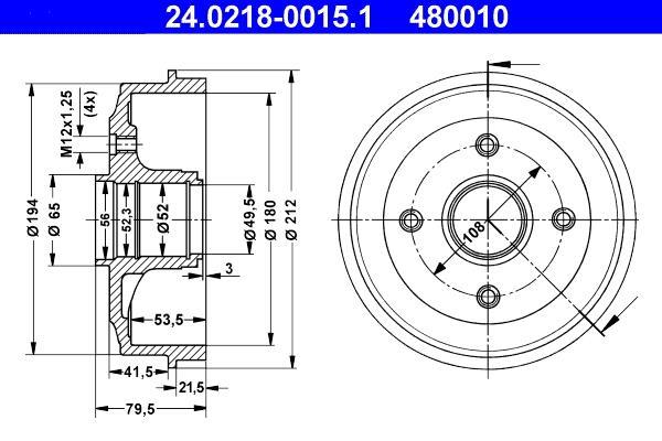 Tambour de frein ATE ref. 24.0218-0015.1
