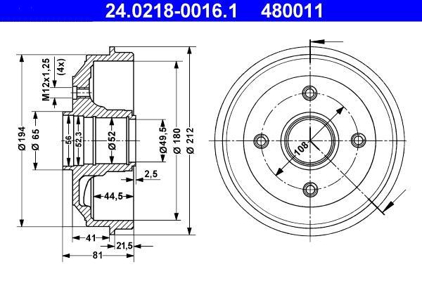 Tambour de frein ATE ref. 24.0218-0016.1