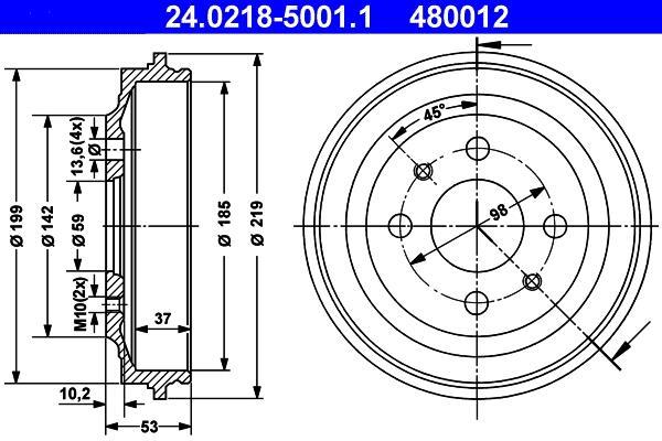 Tambour de frein ATE ref. 24.0218-5001.1