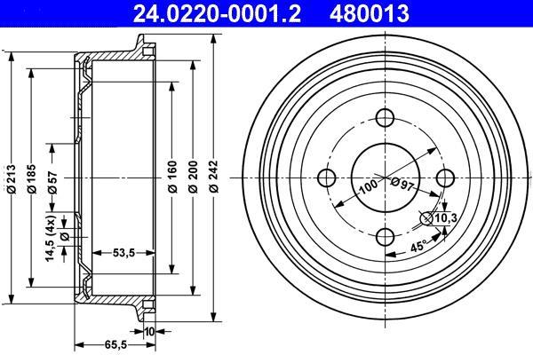 Tambour de frein ATE ref. 24.0220-0001.2