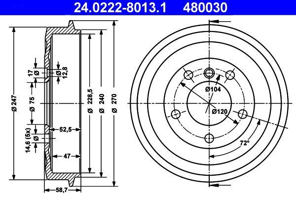 Tambour de frein ATE ref. 24.0222-8013.1