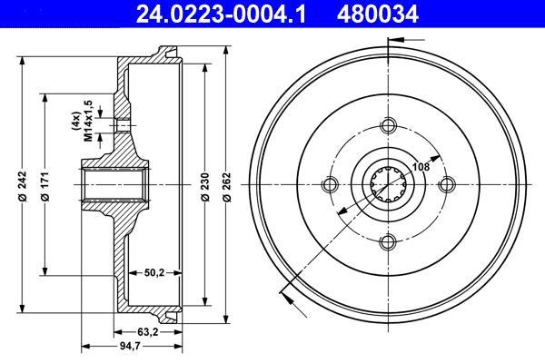Tambour de frein ATE ref. 24.0223-0004.1