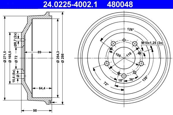 Tambour de frein ATE ref. 24.0225-4002.1
