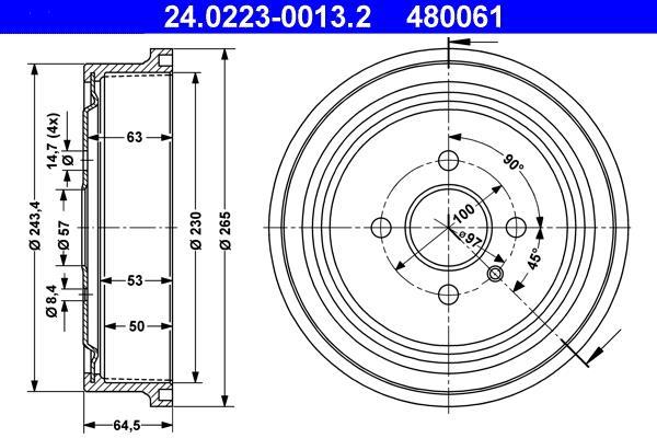 Tambour de frein ATE ref. 24.0223-0013.2