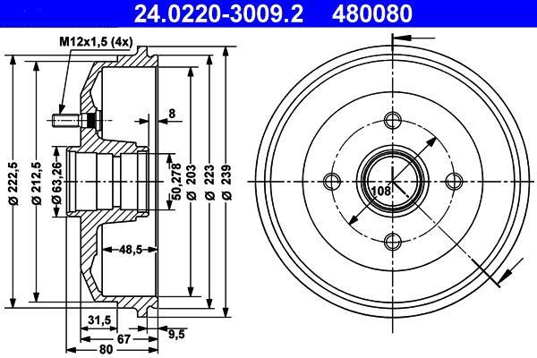 Tambour de frein ATE ref. 24.0220-3009.2
