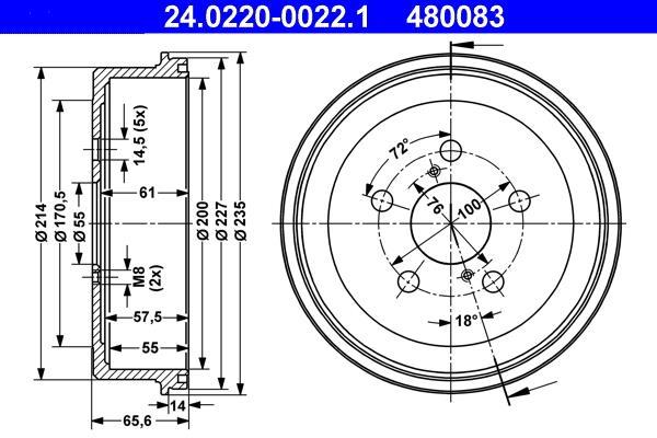 Tambour de frein ATE ref. 24.0220-0022.1