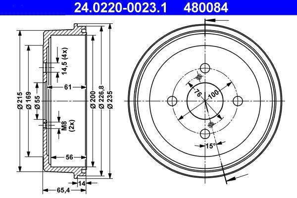 Tambour de frein ATE ref. 24.0220-0023.1