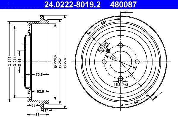 Tambour de frein ATE ref. 24.0222-8019.2
