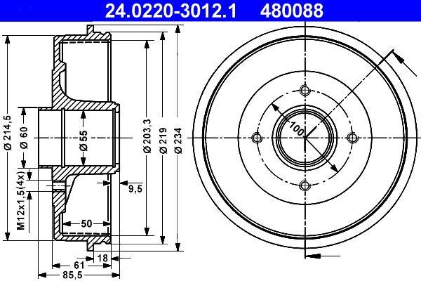 Tambour de frein ATE ref. 24.0220-3012.1
