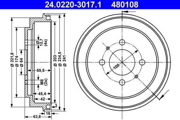 Tambour de frein ATE ref. 24.0220-3017.1