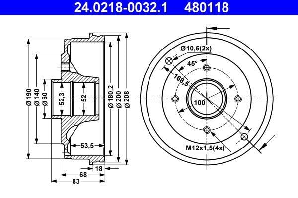 Tambour de frein ATE ref. 24.0218-0032.1