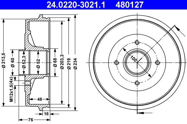Tambour de frein ATE ref. 24.0220-3021.1