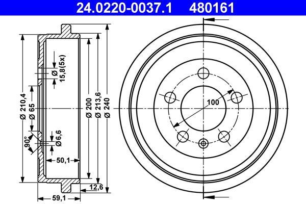 Tambour de frein ATE ref. 24.0220-0037.1