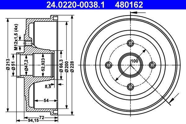 Tambour de frein ATE ref. 24.0220-0038.1