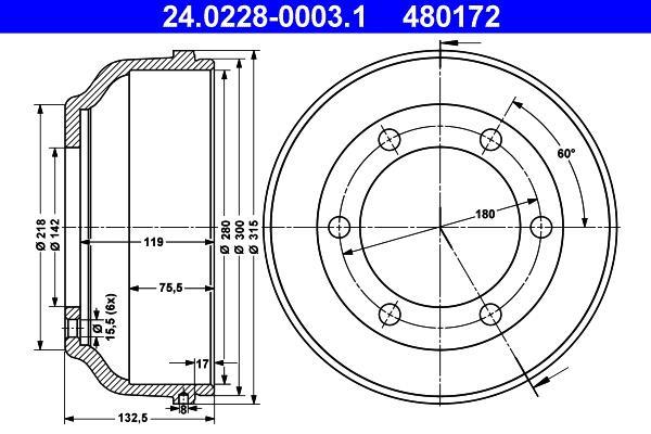 Tambour de frein ATE ref. 24.0228-0003.1