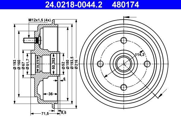 Tambour de frein ATE ref. 24.0218-0044.2
