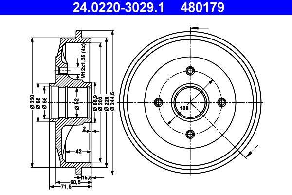 Tambour de frein ATE ref. 24.0220-3029.1