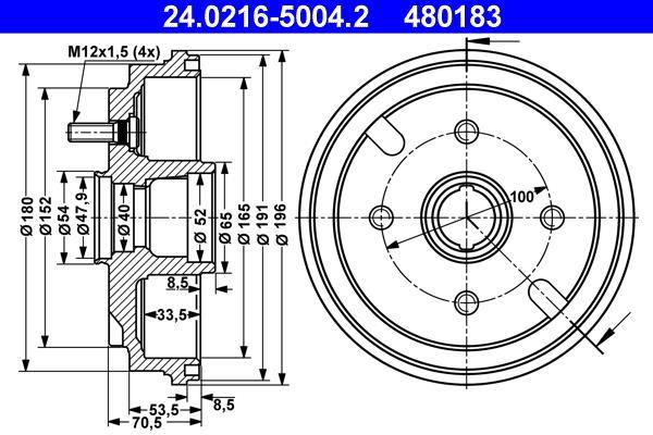 Tambour de frein ATE ref. 24.0216-5004.2