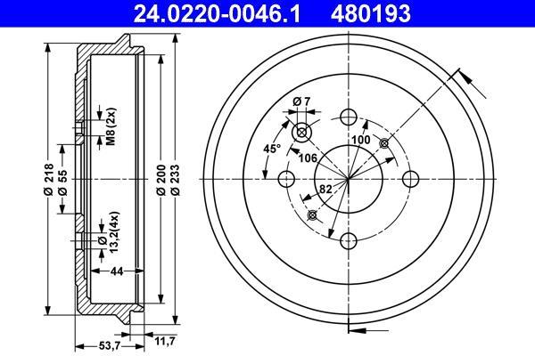 Tambour de frein ATE ref. 24.0220-0046.1
