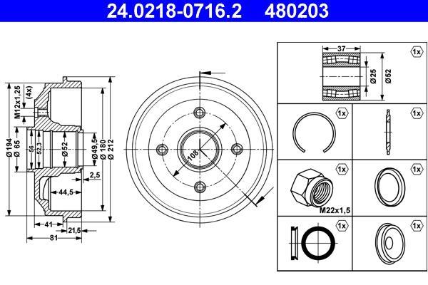 Tambour de frein ATE ref. 24.0218-0716.2