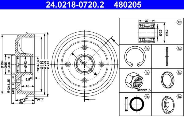Tambour de frein ATE ref. 24.0218-0720.2