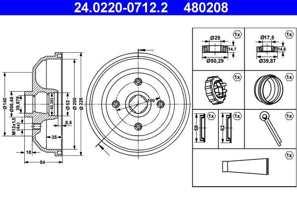 Tambour de frein ATE ref. 24.0220-0712.2