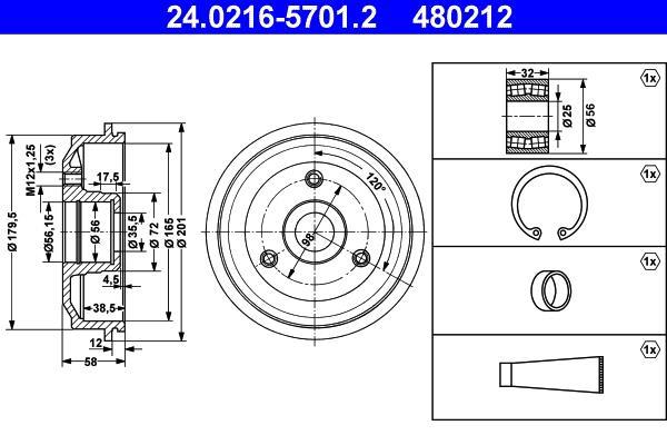Tambour de frein ATE ref. 24.0216-5701.2