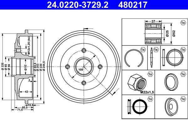 Tambour de frein ATE ref. 24.0220-3729.2