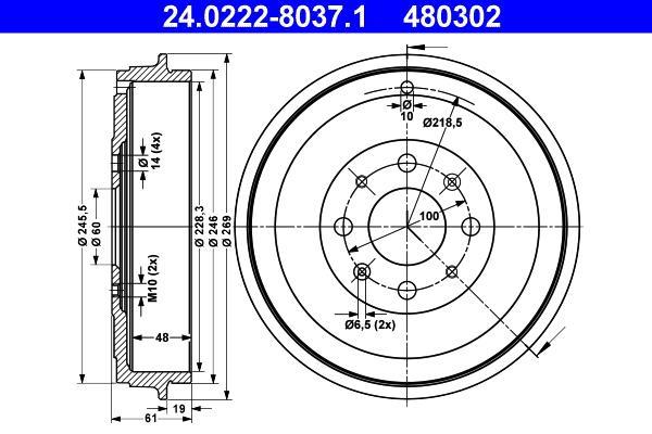 Tambour de frein ATE ref. 24.0222-8037.1