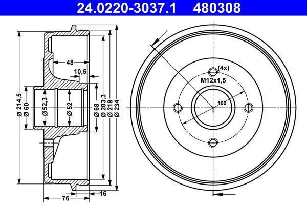 Tambour de frein ATE ref. 24.0220-3037.1
