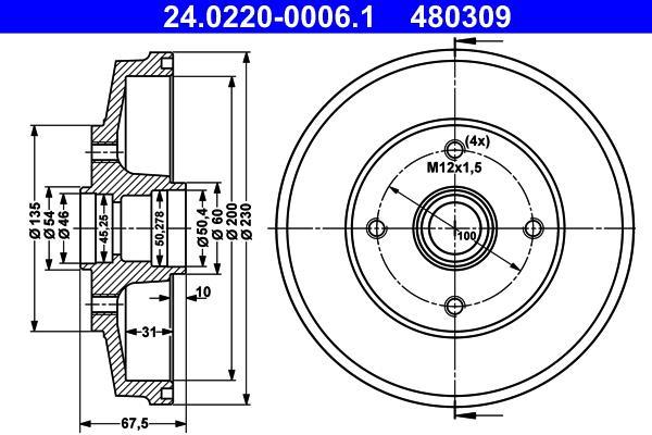 Tambour de frein ATE ref. 24.0220-0006.1