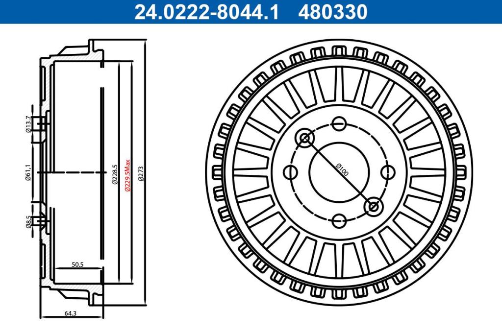 Tambour de frein ATE ref. 24.0222-8044.1