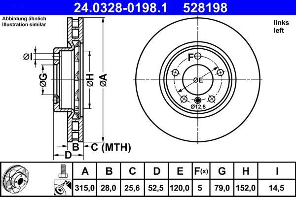 Disque de frein avant gauche ATE ref. 24.0328-0198.1