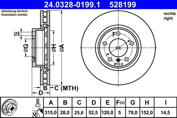 Disque de frein avant droit ATE ref. 24.0328-0199.1