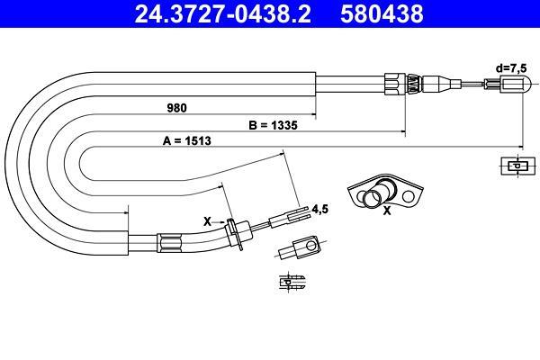 Cable de freno de mano ATE ref. 24.3727-0438.2