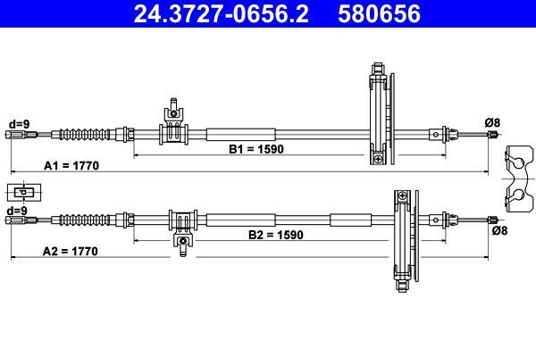 Cable de freno de mano ATE ref. 24.3727-0656.2