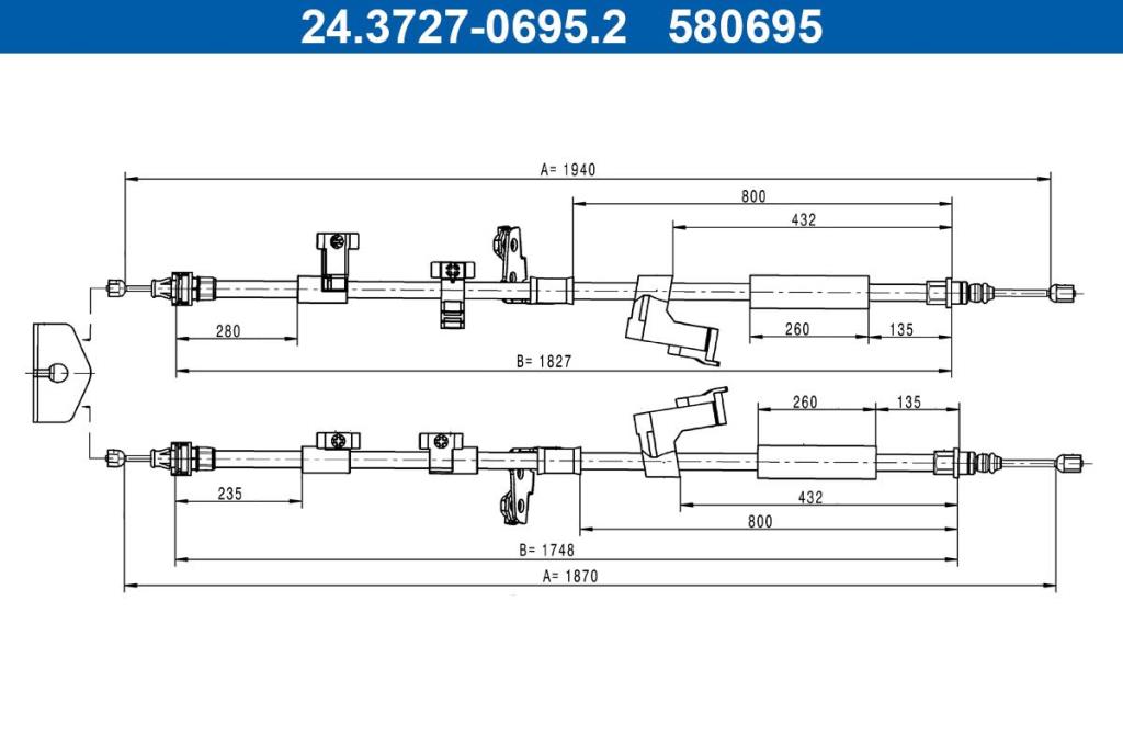 Cable de freno de mano ATE ref. 24.3727-0695.2