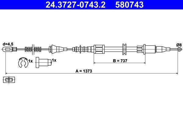 Cable de freno de mano ATE ref. 24.3727-0743.2