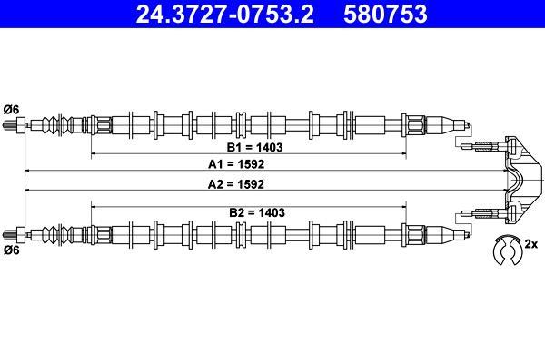 Cable de freno de mano ATE ref. 24.3727-0753.2