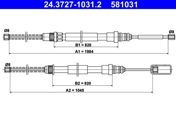 Cable de freno de mano ATE ref. 24.3727-1031.2