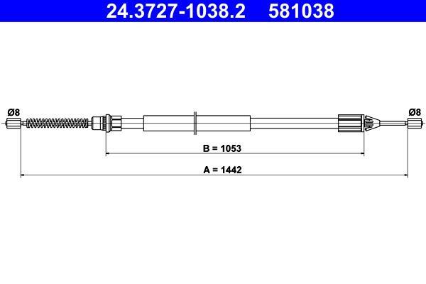 Cable de freno de mano ATE ref. 24.3727-1038.2