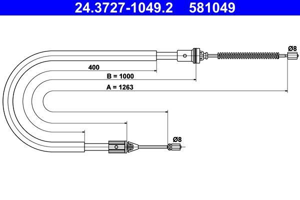 Cable de freno de mano ATE ref. 24.3727-1049.2