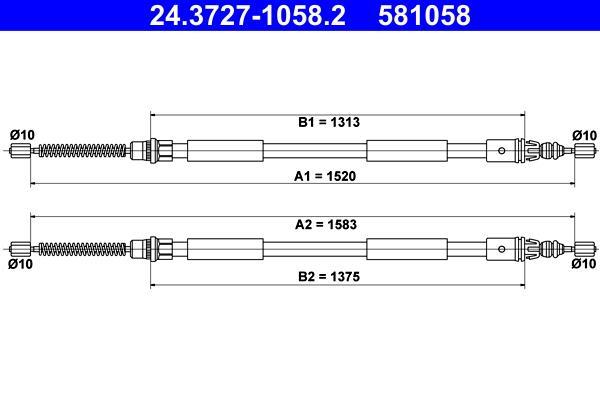 Cable de freno de mano ATE ref. 24.3727-1058.2